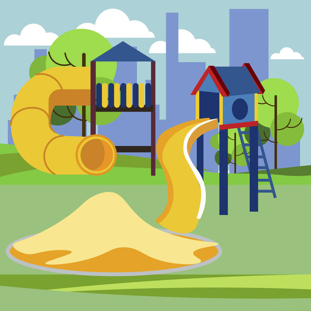 Parque infantil, jardim de infância jogar. Desenhos animados raster plana
 - Foto, Imagem