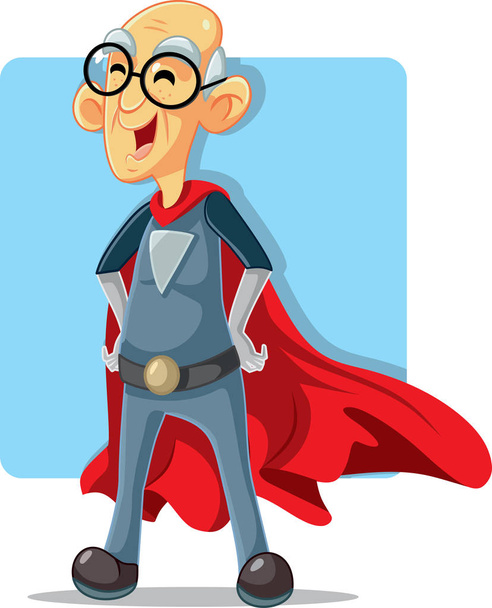 Old Senior Grandpa Superhero Vector Cartoon - Vetor, Imagem