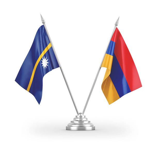 Bandiere da tavolo Armenia e Nauru isolate su sfondo bianco rendering 3D
 - Foto, immagini