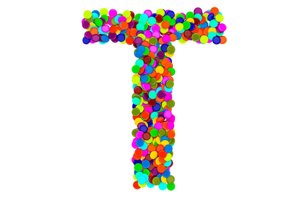 Písmeno T z konfety. 3D vykreslování izolované na bílém pozadí  - Fotografie, Obrázek