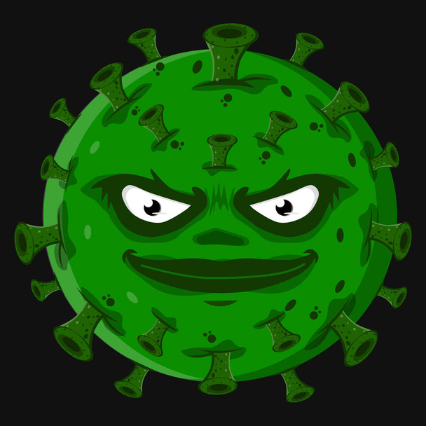 Векторная иллюстрация зеленого монстра мультяшного персонажа со страшным лицом
 - Вектор,изображение