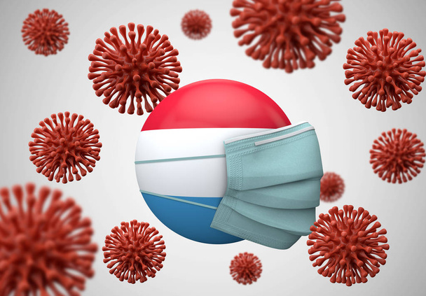 Luxembourg flag with protective face mask. Coronavirus concept. 3D Render - Fotoğraf, Görsel