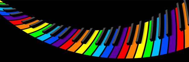 Distorted piano keyboard for wide background, screensaver. Seven colors of the rainbow on each key of the instrument. - Vektör, Görsel