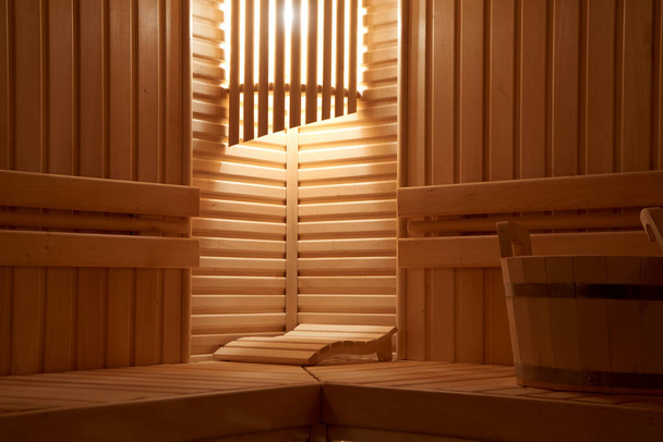 Sauna drewniana, strefa mokra, parowa, strefa rekreacyjna - Zdjęcie, obraz