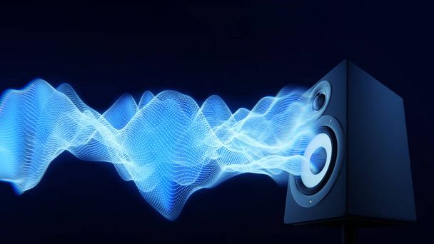 DJ-Shop mit Musik-Lautsprecher verkaufen.Kaufen Sie Hifi-Soundsystem für Tonaufnahmestudio.Professionelle HiFi-Box Lautsprecherbox zum Verkauf.Audio-Ausrüstung für Musiker. 3D-Darstellung - Foto, Bild