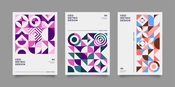 Retro covers for annual report, brochure. Vintage shape compositions in bauhause style. Vector illustration - Vector, Image
