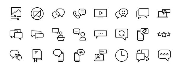 Conjunto simple de iconos de línea vectorial de mensaje. contiene iconos como conversación, SMS, notificaciones, chat de grupo y más. Un derrame cerebral. 48x48 píxeles perfecto, fondo blanco - Vector, Imagen