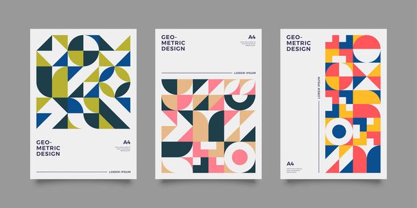 Retro covers for annual report, brochure. Vintage shape compositions in bauhause style. Vector illustration - Vector, Image