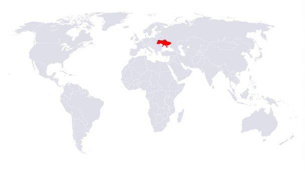 Harmaa maailman kartta Ukraina Merkitty Punainen. Vektorikuvaus
 - Vektori, kuva
