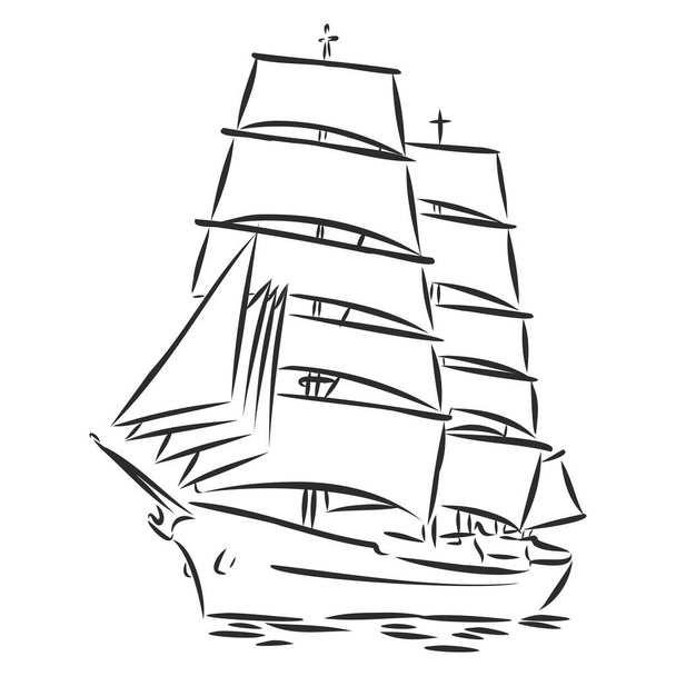 wunderschönes Segelboot. Vektorillustrationsskizze. Schiff auf dem Wasser - Vektor, Bild