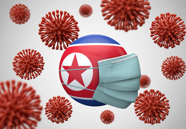 North Korea flag with protective face mask. Coronavirus concept. 3D Render - Fotoğraf, Görsel