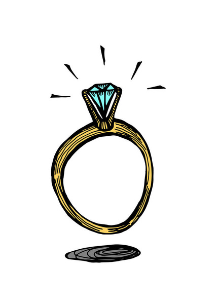 A ring with a diamond. Hand drawn doodle color isolated illustration. Vector 10 EPS. - Vector, Image