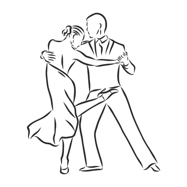 uomo e donna che ballano danze sportive, illustrazione vettoriale schizzo - Vettoriali, immagini