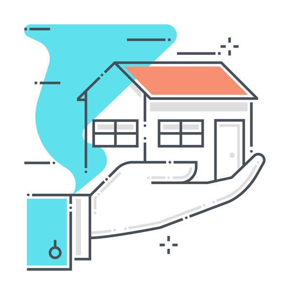 Storm protection related color line vector icon, illustration. The icon is about assurance, natural disaster, house, health, life. The composition is infinitely scalable. - Vector, Image