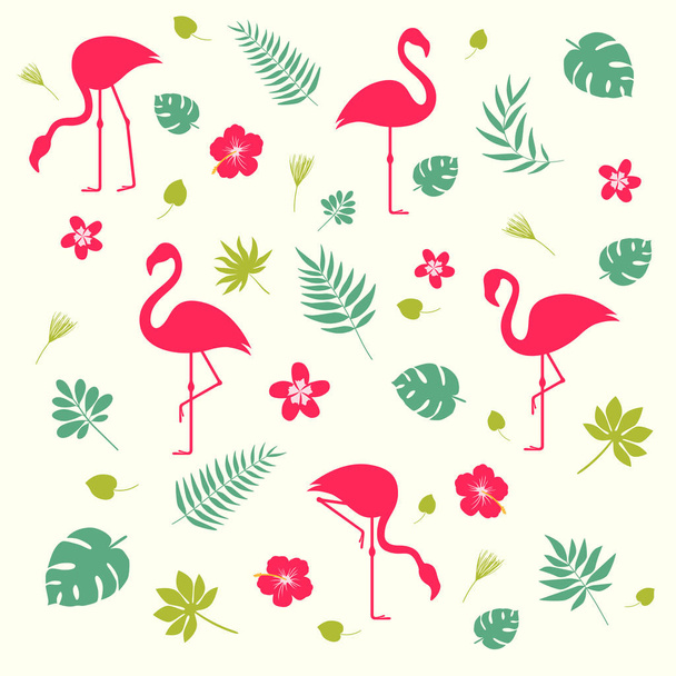 Vector Flamingo and Palms pattern. Seamless design, green background. vector editable file - Вектор, зображення