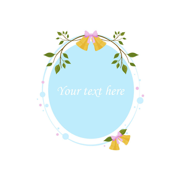 Vector illustration of a frame in blue color with place for your text decorated with bells, tree branches and bows, symbol of love, marriage and engagement. - Vector, Image