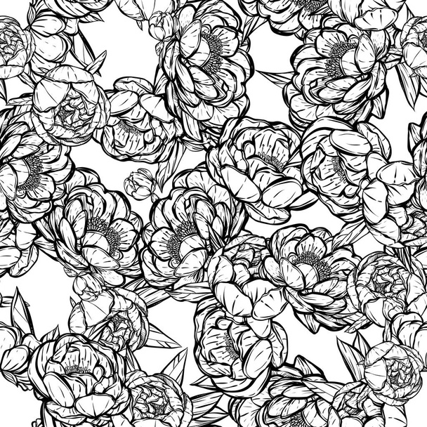 Vector illustration.Flower decoration of peonies.background white, prints on T-shirts,seamless pattern.Handmade - Vector, Imagen