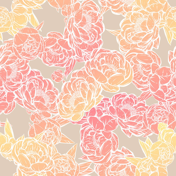 Vector illustration.Flower decoration of peonies.background light, prints on T-shirts,seamless pattern.Handmade,pink yellow color - Vecteur, image