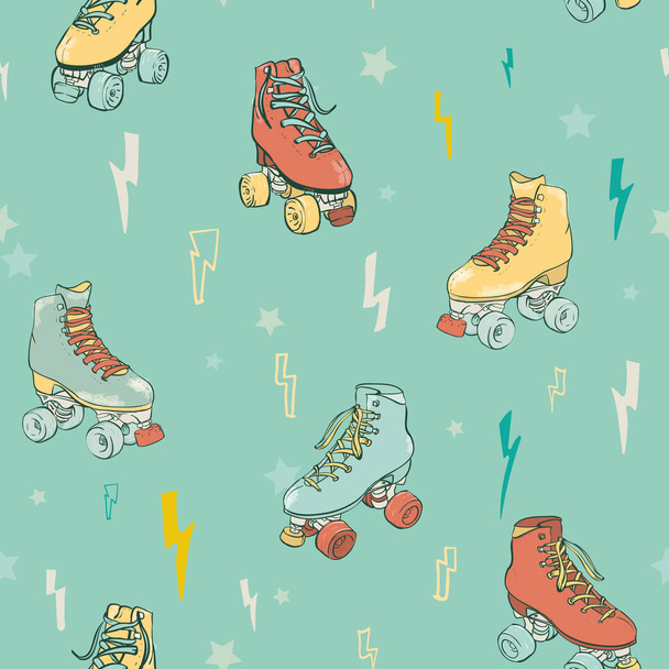 Vector Electric Roller Skating on Aqua Menthe seamless pattern background. - Vector, Image