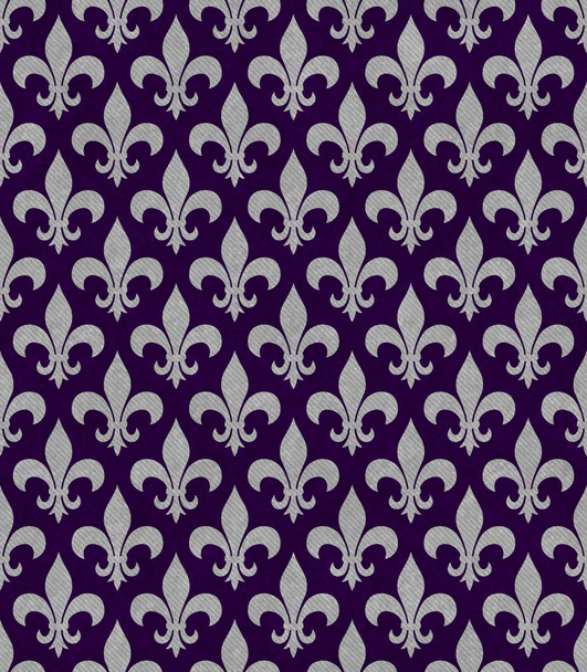 Purple and Gray Fleur De Lis Textured Fabric Background - Photo, Image