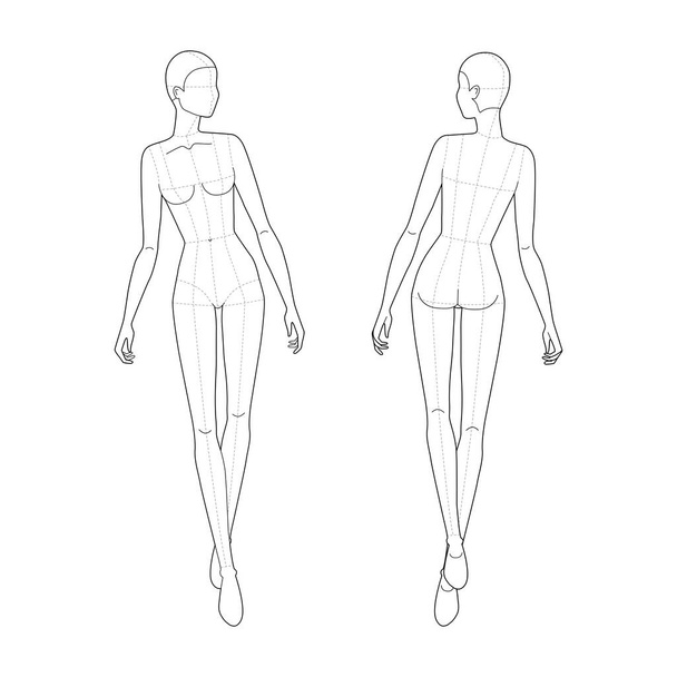 Fashion template of walking women looking right. - Vector, Image