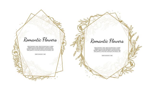 Prachtige gouden blad bloemen decoratieve krans, frame sjabloon voor bruiloft uitnodiging kaart. - Vector, afbeelding