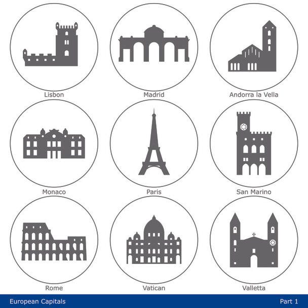 Evropská hlavní města - sada ikon (1. část) - Vektor, obrázek