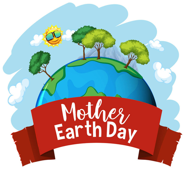 Disegno poster per la giornata della madre terra con molti alberi sulla terra illustrazione - Vettoriali, immagini