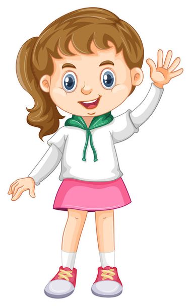 Schattig meisje zwaaien hand op witte achtergrond illustratie - Vector, afbeelding