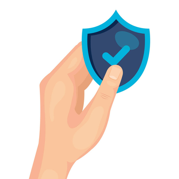 hand holding shield with check mark of security system vector design - Vector, Image