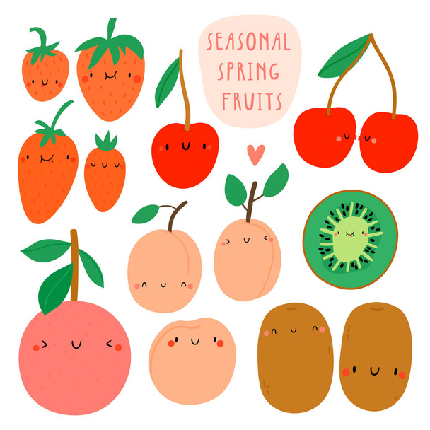 stylish set of stickers with spring fruits, vector illustration - Vecteur, image