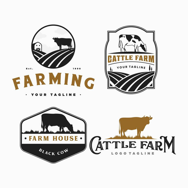logotipo, icono e ilustración de la granja de ganado vacuno y vaca
 - Vector, Imagen
