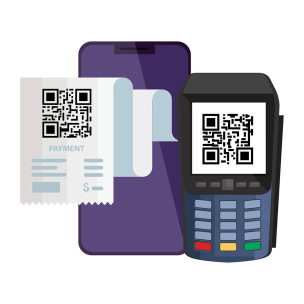 QR κωδικό χαρτί dataphone και smartphone διανυσματικό σχεδιασμό - Διάνυσμα, εικόνα