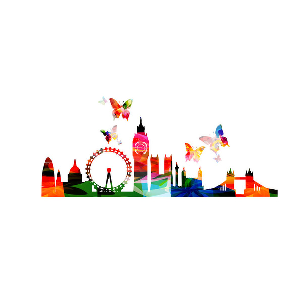 abstract art travel and tourism background, London landmarks, vector illustration - Vector, Image