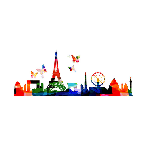 abstract art travel and tourism background, famous Paris landmarks, vector illustration - Vector, Image