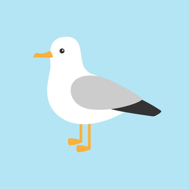 Cartoon funny seagull posing isolated on blue background. Kawaii illustration - Vector, Image