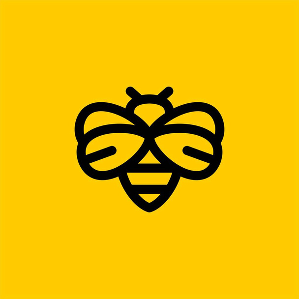 Bee line logo design vector. Bee honey illustration sign. Bee home hexagon logo design. Yellow bee outline logo vector. - Vector, Image