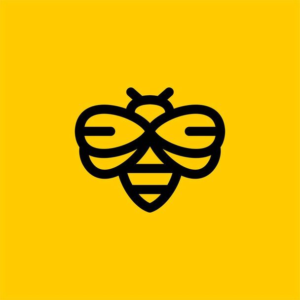 ビーラインロゴデザインベクトル。蜂の蜂蜜のイラストサイン。ビーホーム六角形のロゴデザイン。黄色い蜂の輪郭のロゴベクトル. - ベクター画像