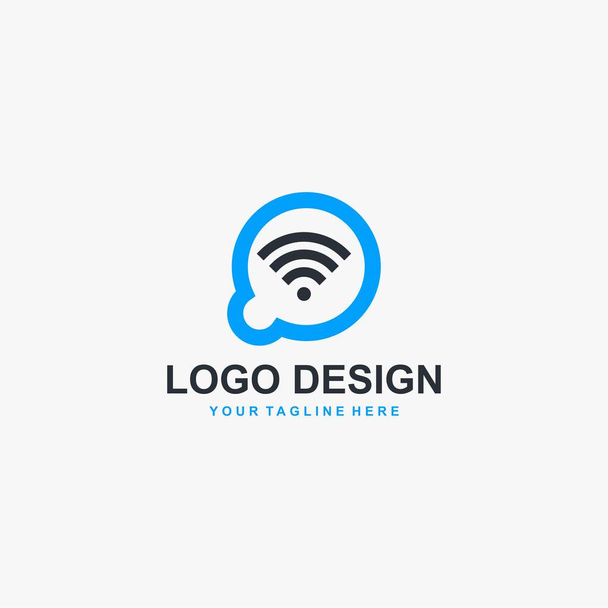 バブルチャットと信号ロゴデザインベクトル。Wifiロゴデザインイラスト。信号抽象ロゴ。ブルーテクノロジーロゴ. - ベクター画像