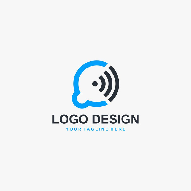バブルチャットと信号ロゴデザインベクトル。Wifiロゴデザインイラスト。信号抽象ロゴ。ブルーテクノロジーロゴ. - ベクター画像