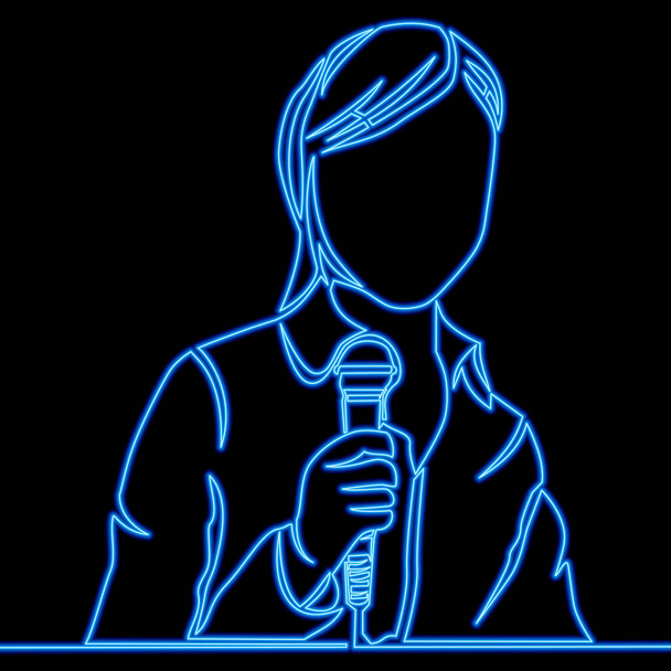 Continuo un disegno a una riga Reporter icona giornalista femminile neon bagliore vettore illustrazione concetto
 - Vettoriali, immagini