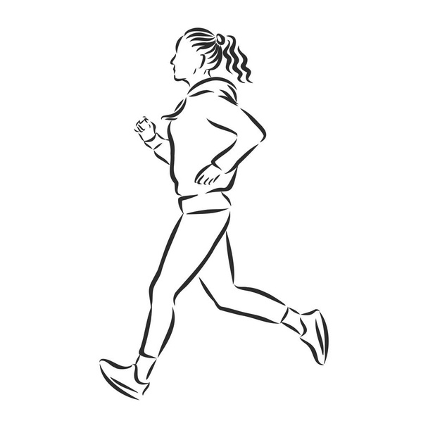 mężczyzna na biegu, biegacz, znak, sylwetka, wektor szkic ilustracja - Wektor, obraz