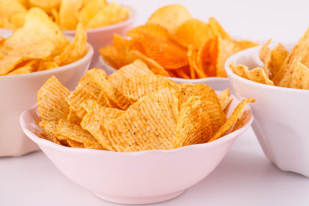 Potato and wheat chips in bowls - Photo, Image