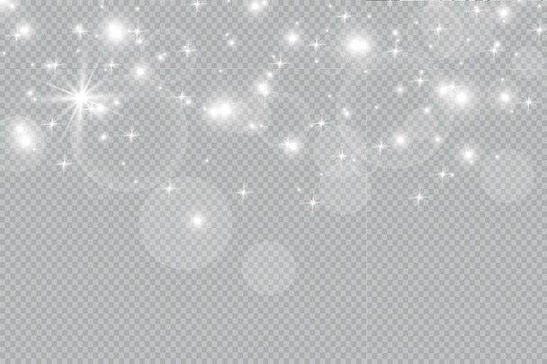Staubweiß. weiße Funken und goldene Sterne leuchten mit besonderem Licht. funkelt auf einem transparenten Hintergrund. Weihnachten abstraktes Muster. funkelnde magische Staubpartikel. - Vektor, Bild