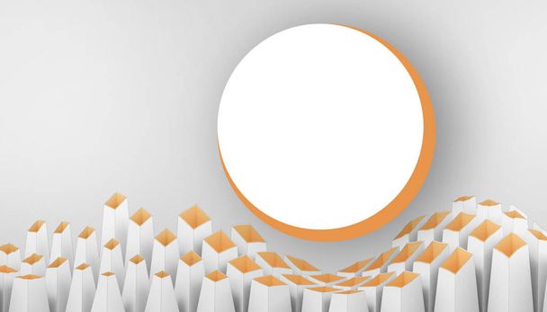 Streszczenie Geometryczne kubiczne tło lodu i kształtów okręgu Kreatywne pomysły Nowoczesny Concept Cutting paper on Gray - Orange - Rendering 3d - Zdjęcie, obraz