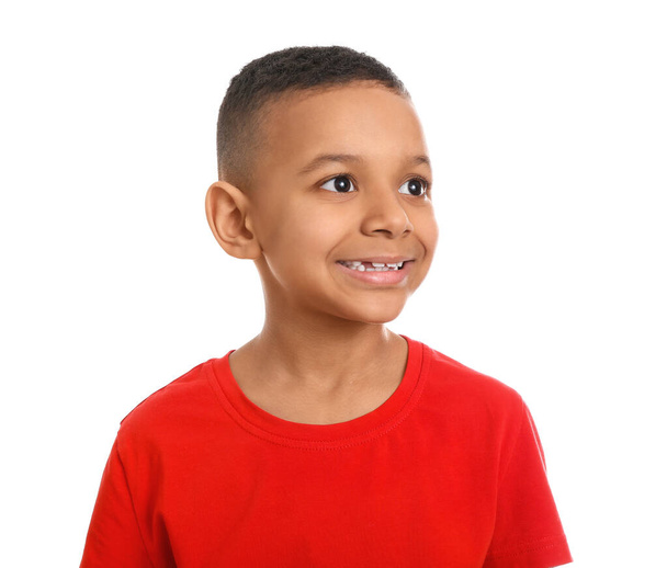 Happy African-American boy on white background - Foto, imagen