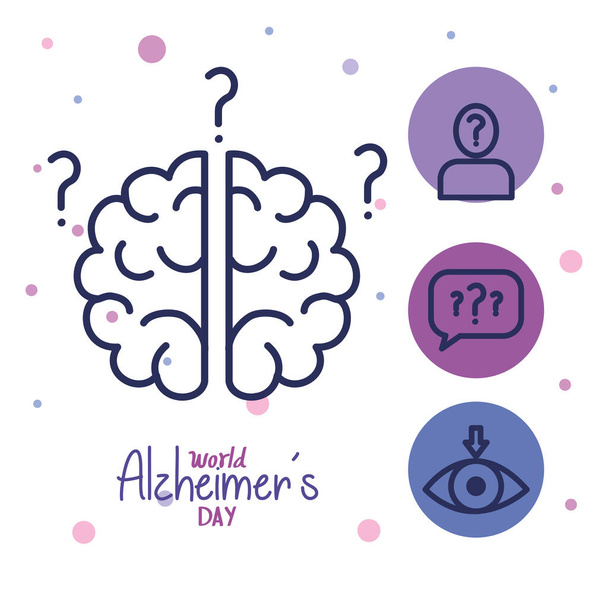 world alzheimer day with brain and icons - Vektör, Görsel