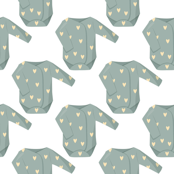 Vector seamless pattern. Cute green baby clothes background. - Вектор,изображение