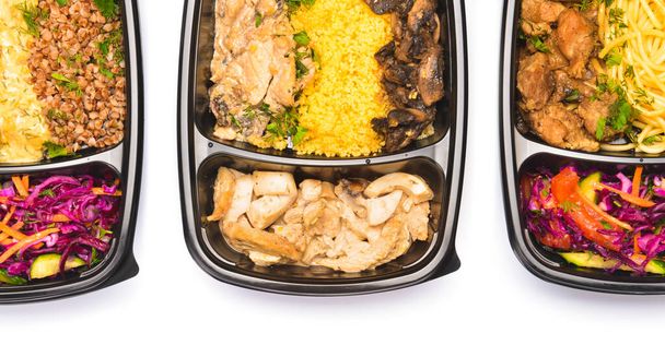 Contenitori con cibo sano su sfondo bianco
 - Foto, immagini