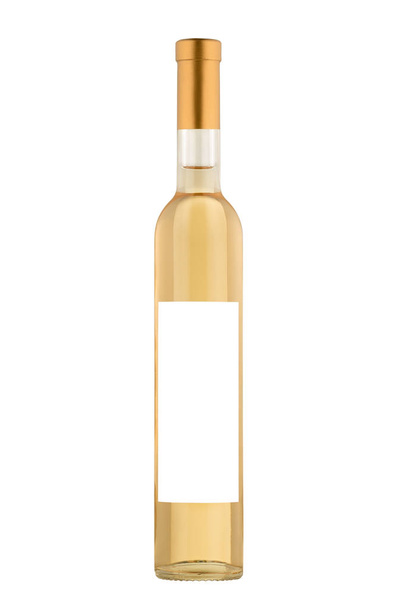 Wąska butelka białego wina na białym tle. Ścieżka wycinania - Zdjęcie, obraz